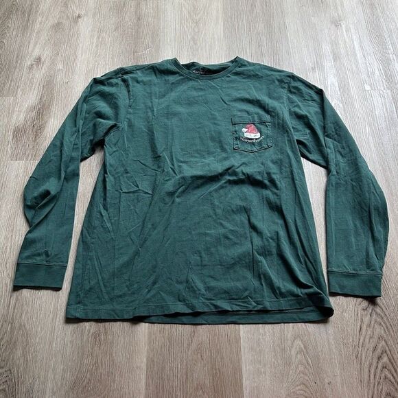Vineyard Vines Size Medium Mens Santa Hat Lure Graphic T Shirt Long Sleeve Green - Picture 1 of 7